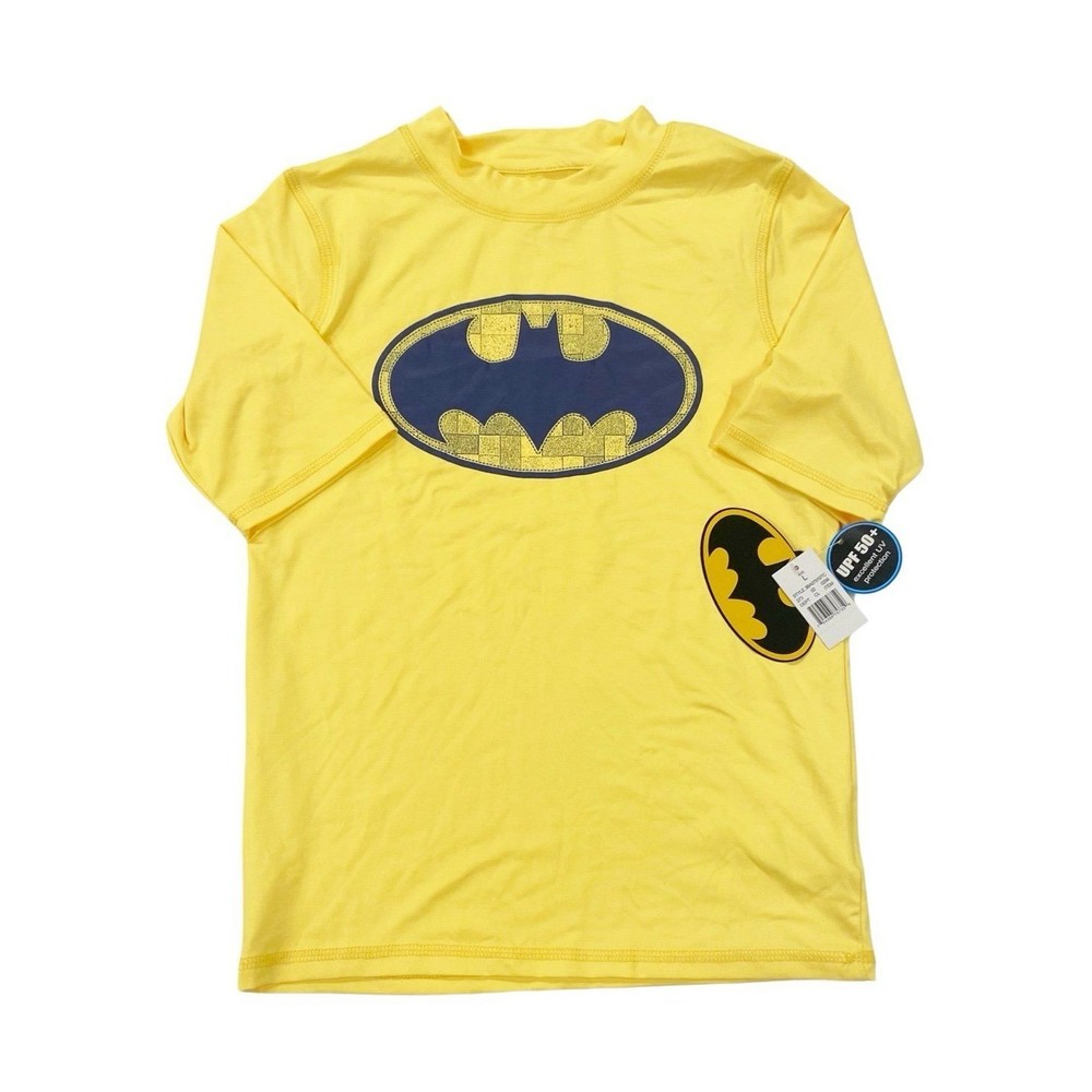 Batman Logo UPF 50+ Protection Bright Yellow Short Sleeve Shirt, Size Kids Large